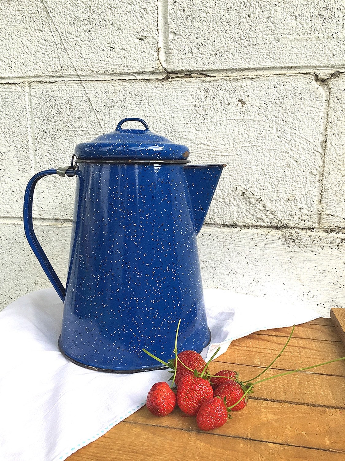 Enamel COFFEE POT Vintage Dark Blue Enamelware Coffee Pot