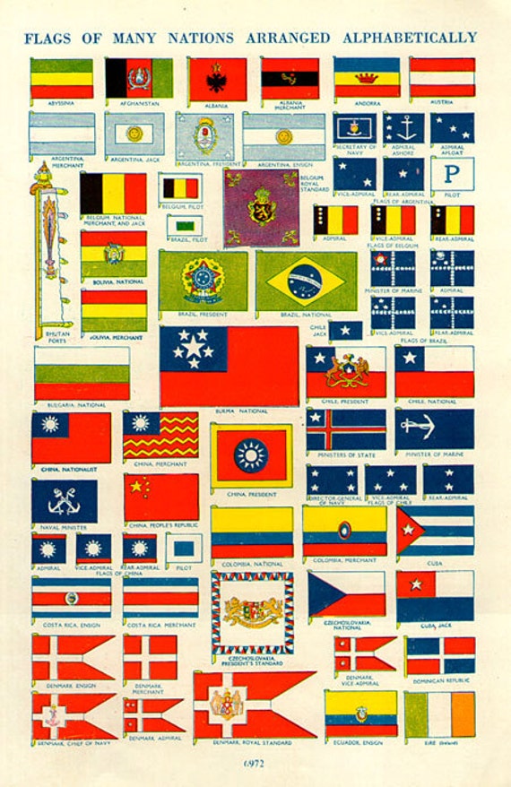 WORLD FLAGS PRINT 1950s 6972 illustrations lithograph paper