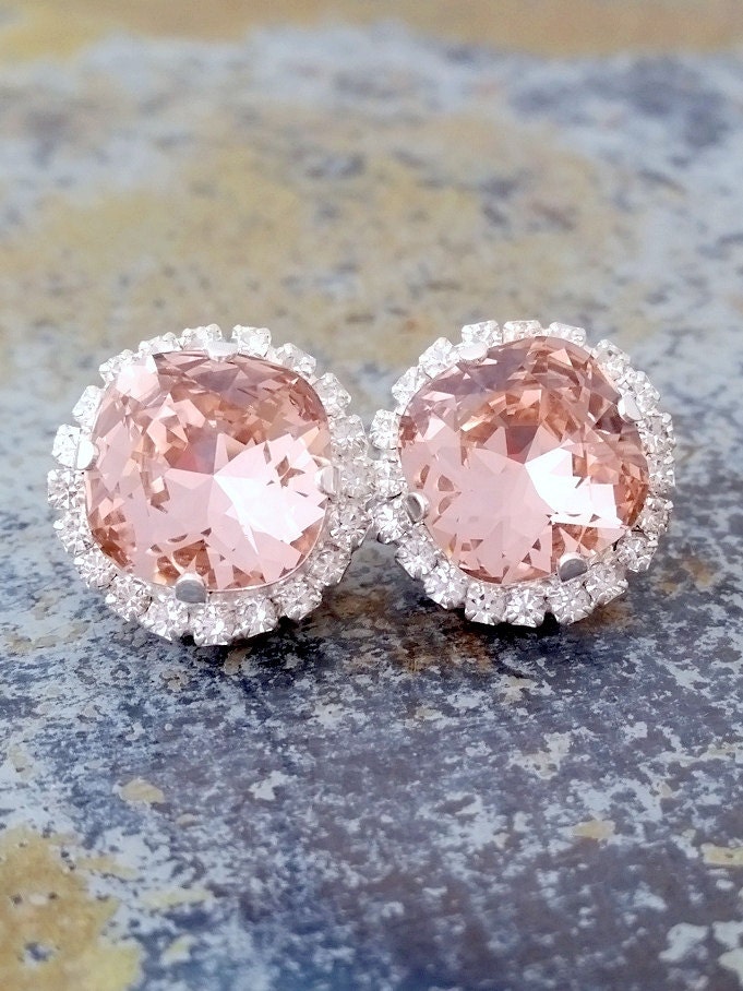 Blush Pink crystal stud earrings Bridal earrings Bridesmaids