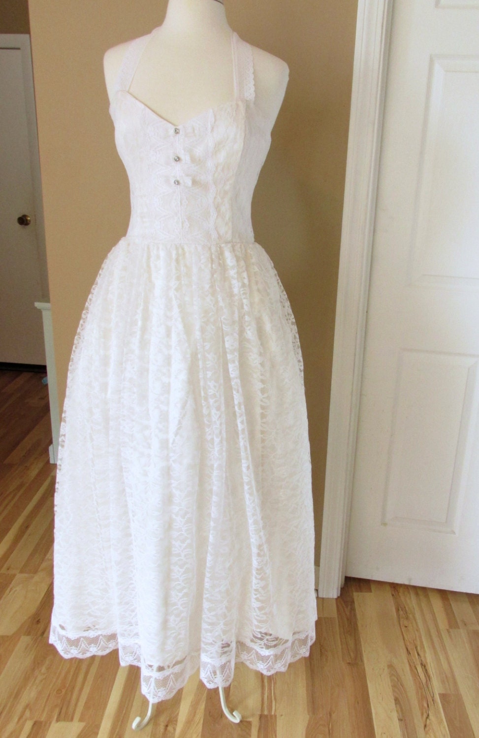 Vintage White 1950s Style Lace Wedding Dress/ by BlueEyedBoutique