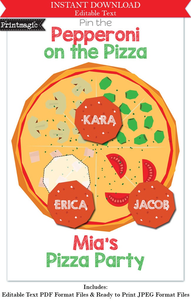 Pin the Pepperoni Pizza Party Printable Party Game Pizza
