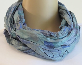 Silk Infinity Scarf, Blue Scarf, Summer Scarf, Paisley Scarf
