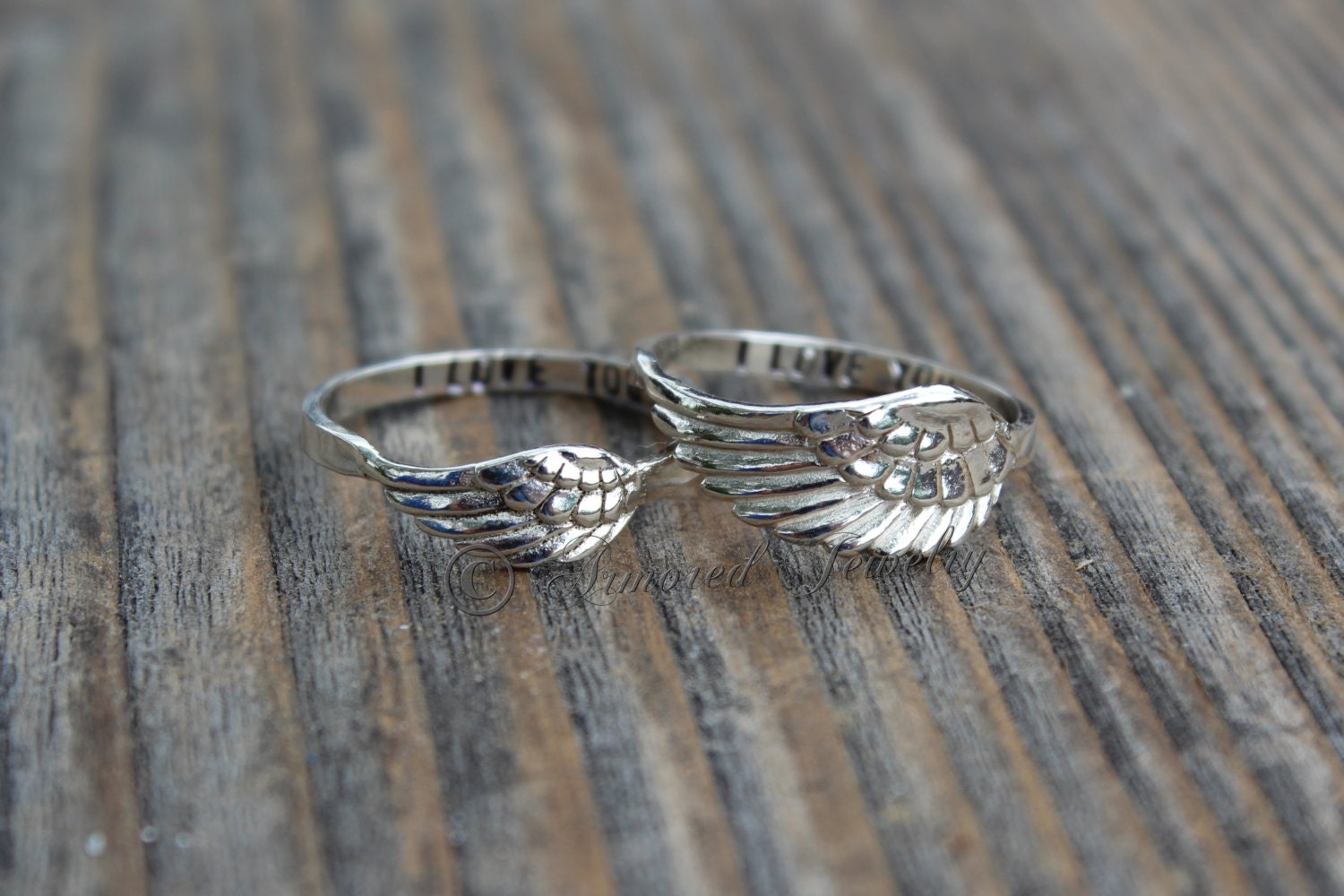 Personalized Customized Angel Wing Rings 4 & 5 Ring Set