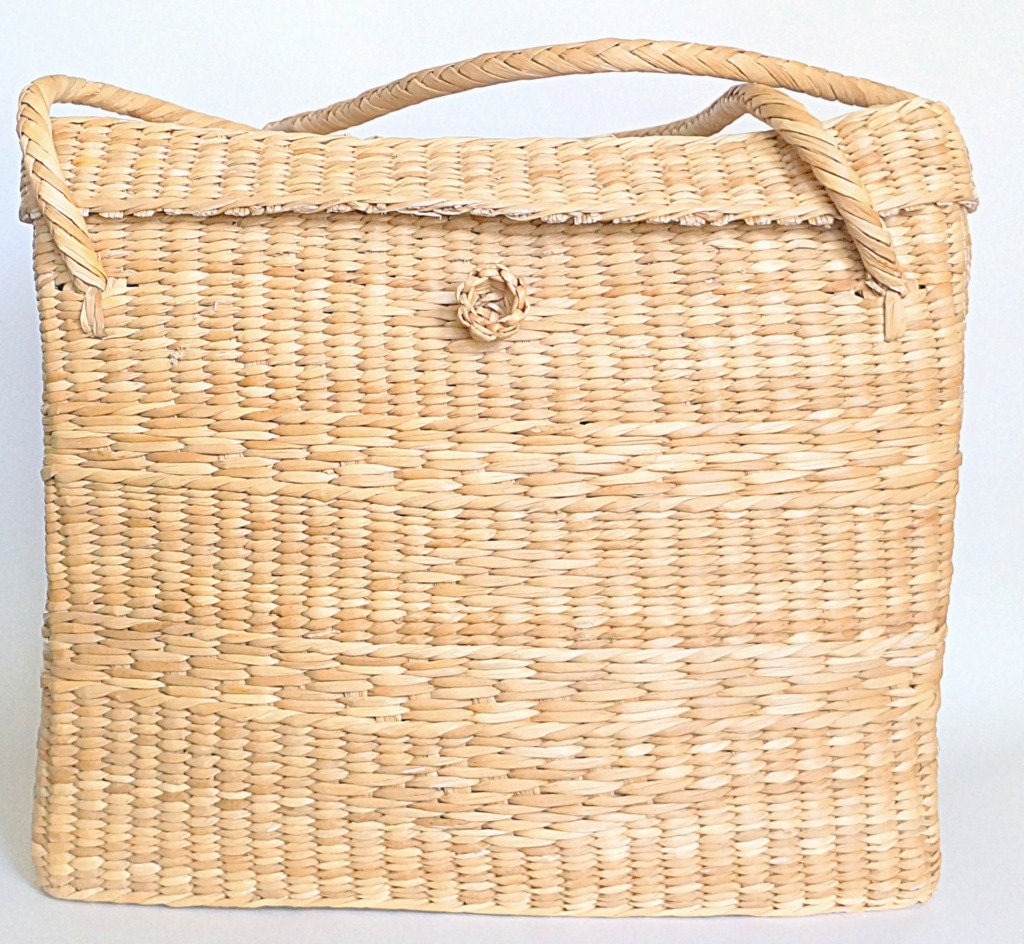 Large Handled Storage Basket Straw Rectangle Box Basket Haute Juice