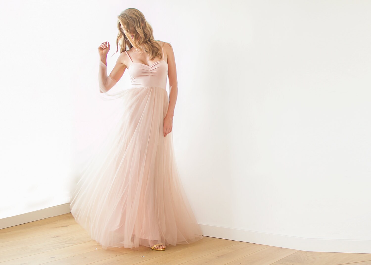 Pink maxi tulle ballerina gown Sweetheart neckline by BLUSHFASHION