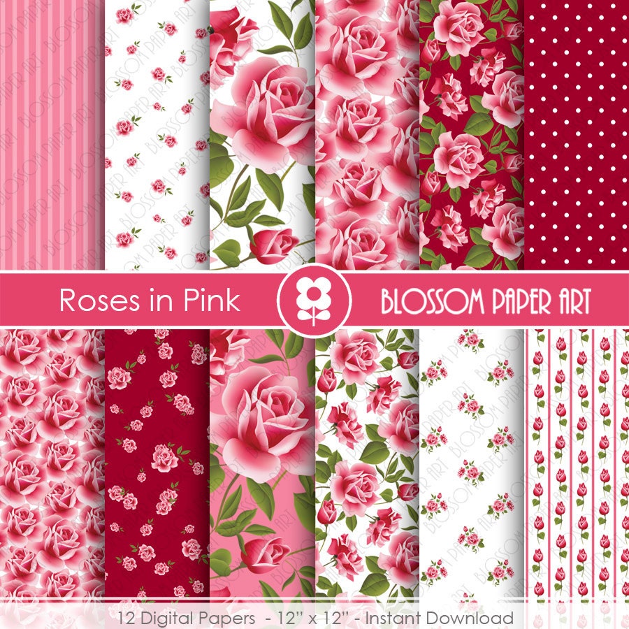 Download Rose Digital Paper Pink Rose Digital Paper Pack Pink Floral