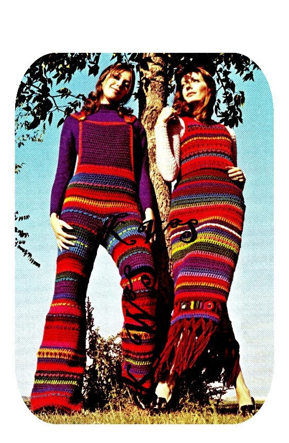 striped pattern jumper crochet Pattern Hippie  Dress Vintage PDF Crochet INSTANT & 70's Overalls