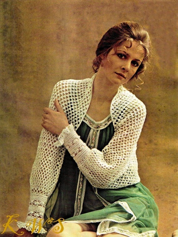 jacket pattern crochet bed 70's by PDF Crochet Vintage Pattern Instant Shrug KinzieWoolShop