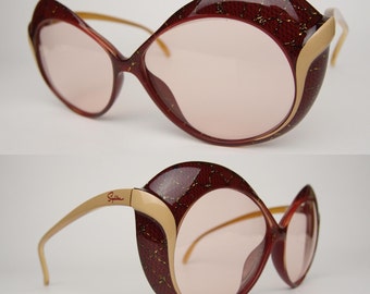 Rare NOS Vintage Saphira 4155 Women's Designer Sunglasses Extravagant Unique Oversized Snake Skin Animal Print Bug Eye Cat Eyeish Retro 80s
