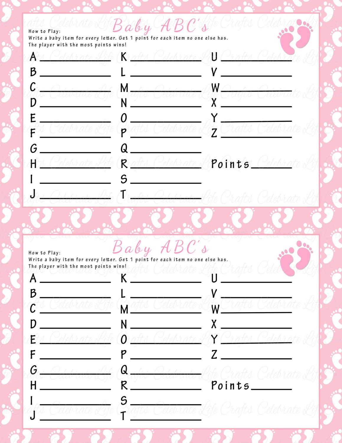 Baby Shower Baby ABC Game Printable Baby Shower Games Pink