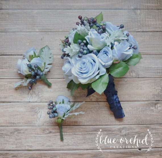 Silk Flower Wedding Package with Blue by blueorchidcreations