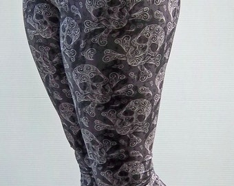 Swirly Skull Printed Leggings, Yoga Pants, Running Pants