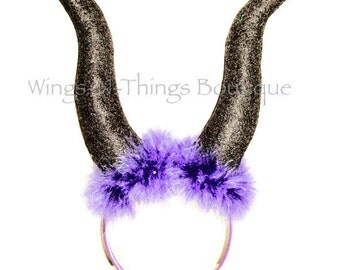 FAIRY HORN HEADBAND, Halloween, Maleficent Costume, Purple, Evil Queen, Bad Demon, Black, Gothic, Hair Accessory, Kids, Child, Girl, Toddler