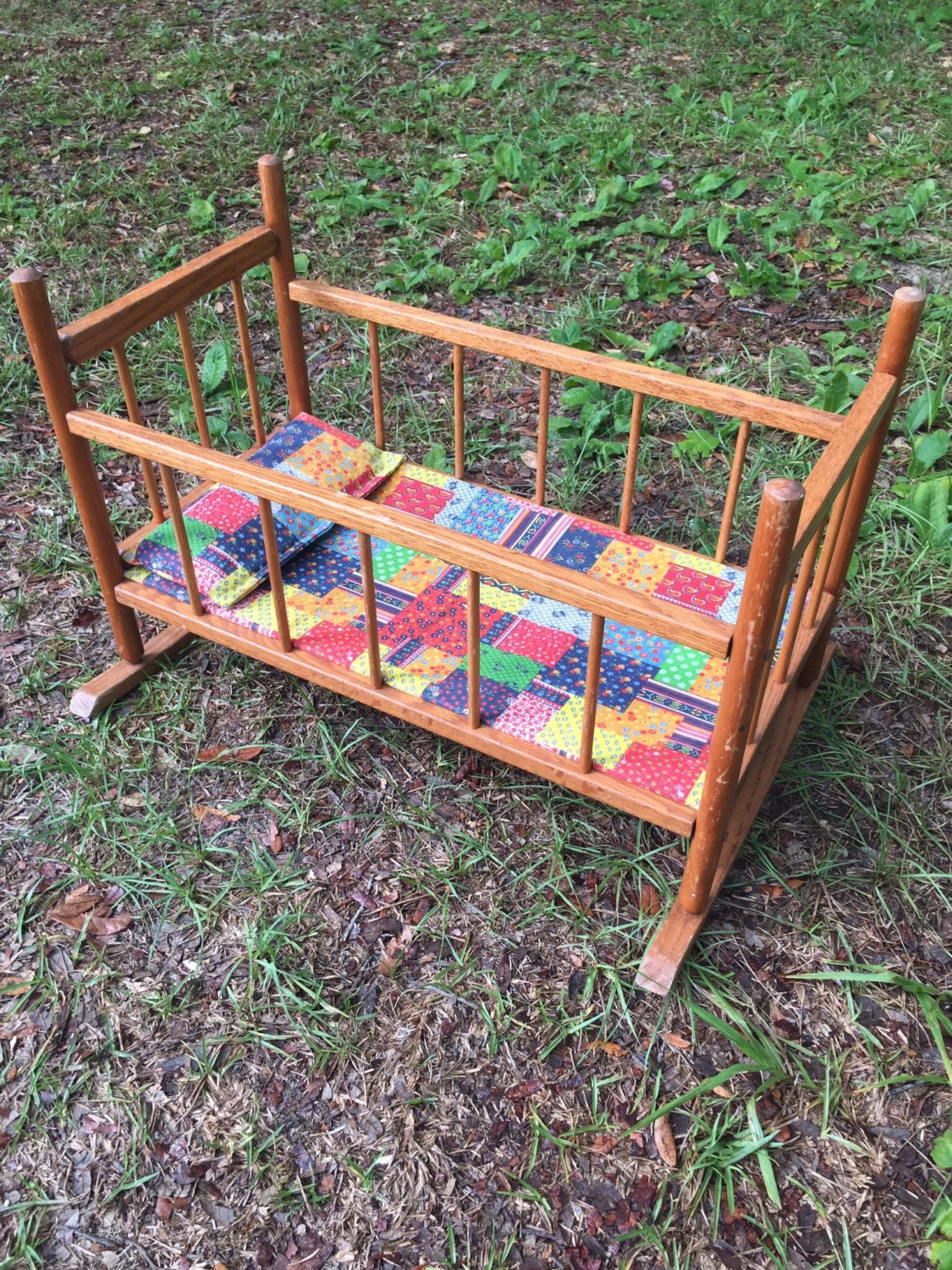 Vintage wooden doll crib, photo prop, doll furniture, antique Doll crib