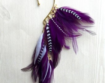 Gold and Purple Feather Ear Wrap