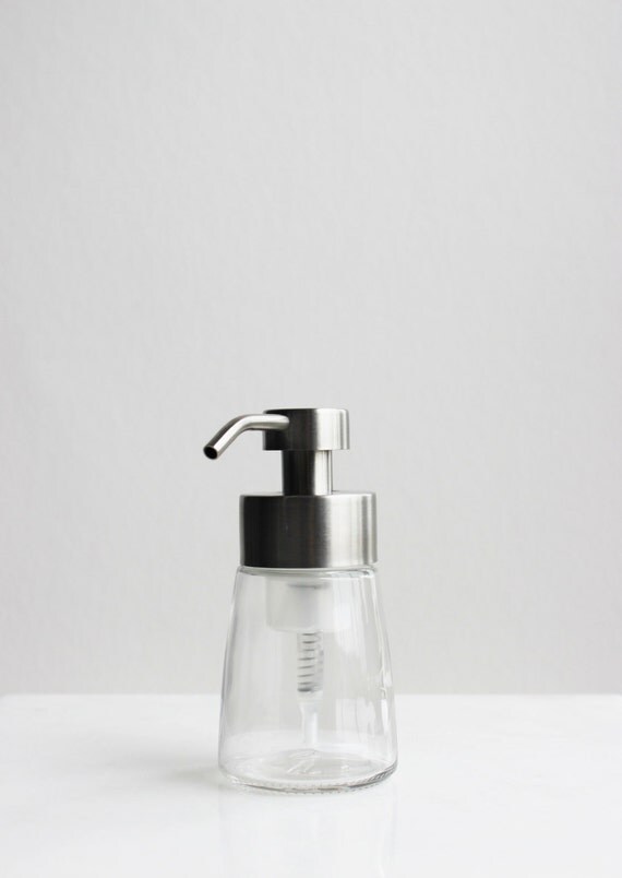 Small Glass Foaming Soap Dispenser with Stainless Metal by Rail19