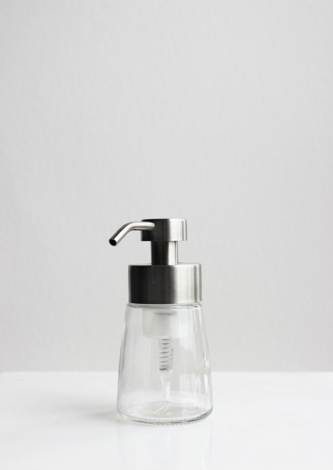 Small Glass Foaming Soap Dispenser with Stainless Metal by Rail19