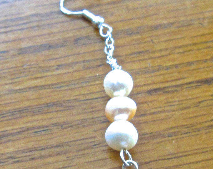 Freshwater Pearls Dangle Earrings, 2.75" Long, Natural, Sterling Silver E75