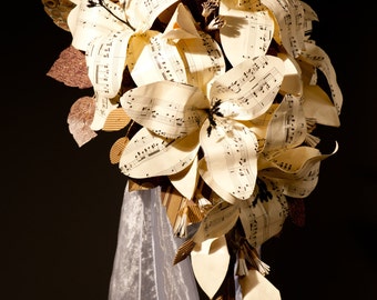 Sheet music wedding flowers Paper Lily cascade bouquet Paper flower teardrop bouquet