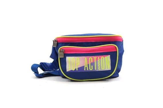1980s fanny pack / blue nylon hip pouch / neon TOP by AsburyHill