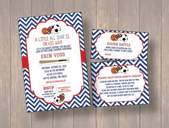 Baby Shower Invitation, DIY baby shower invitation, Sports theme baby shower, All Star Baby shower, Digital file Il_570xn