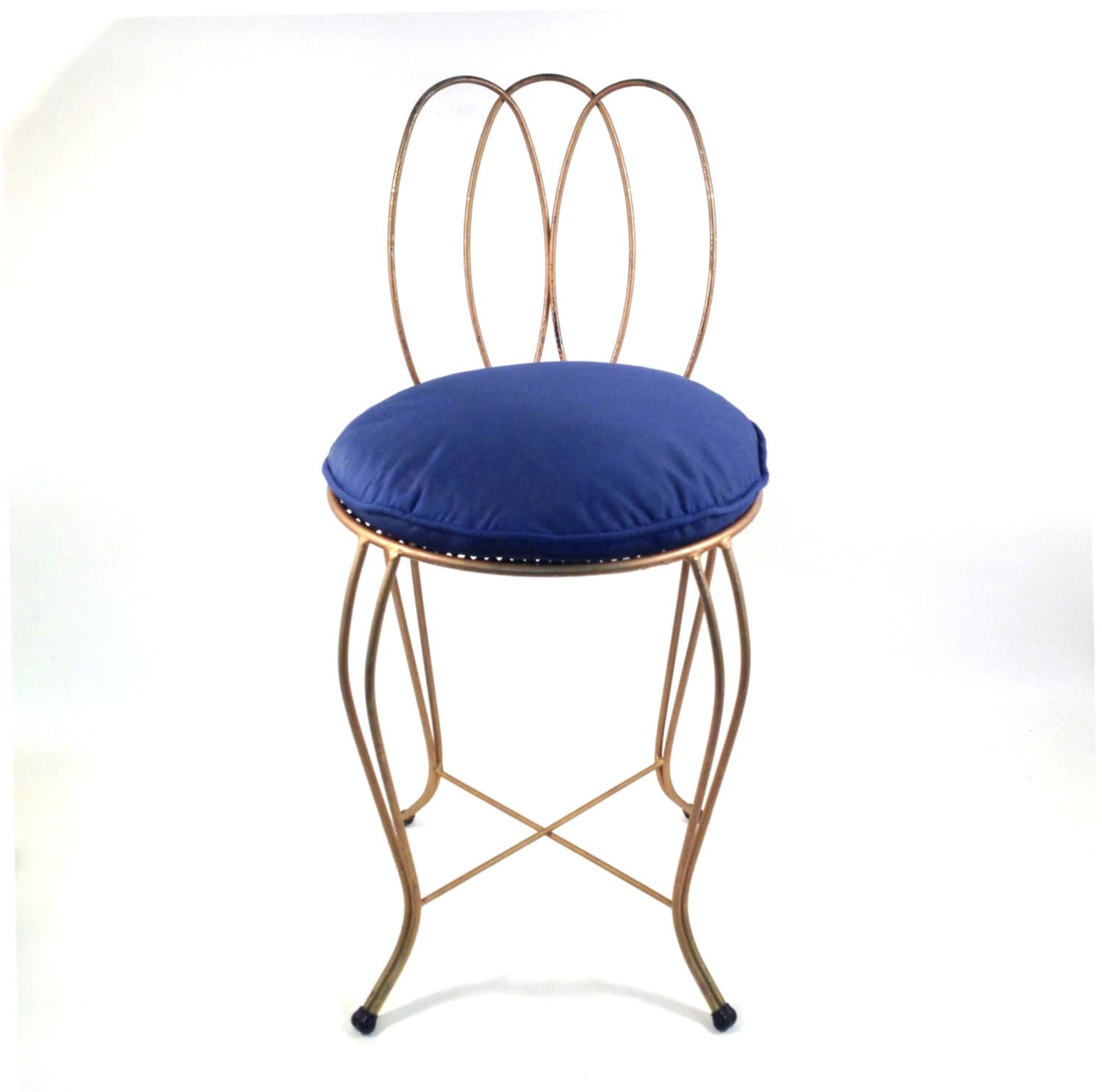 Mid Century Vanity Chair with Navy Blue Cushion by GumdropVintage