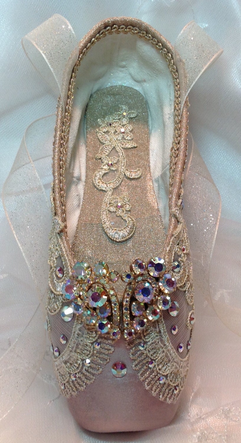 Raymonda themed decorated pointe shoe with vintage jewels.