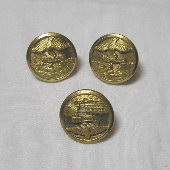 3 Essayons Brass Military Buttons by Waterbury and Superior