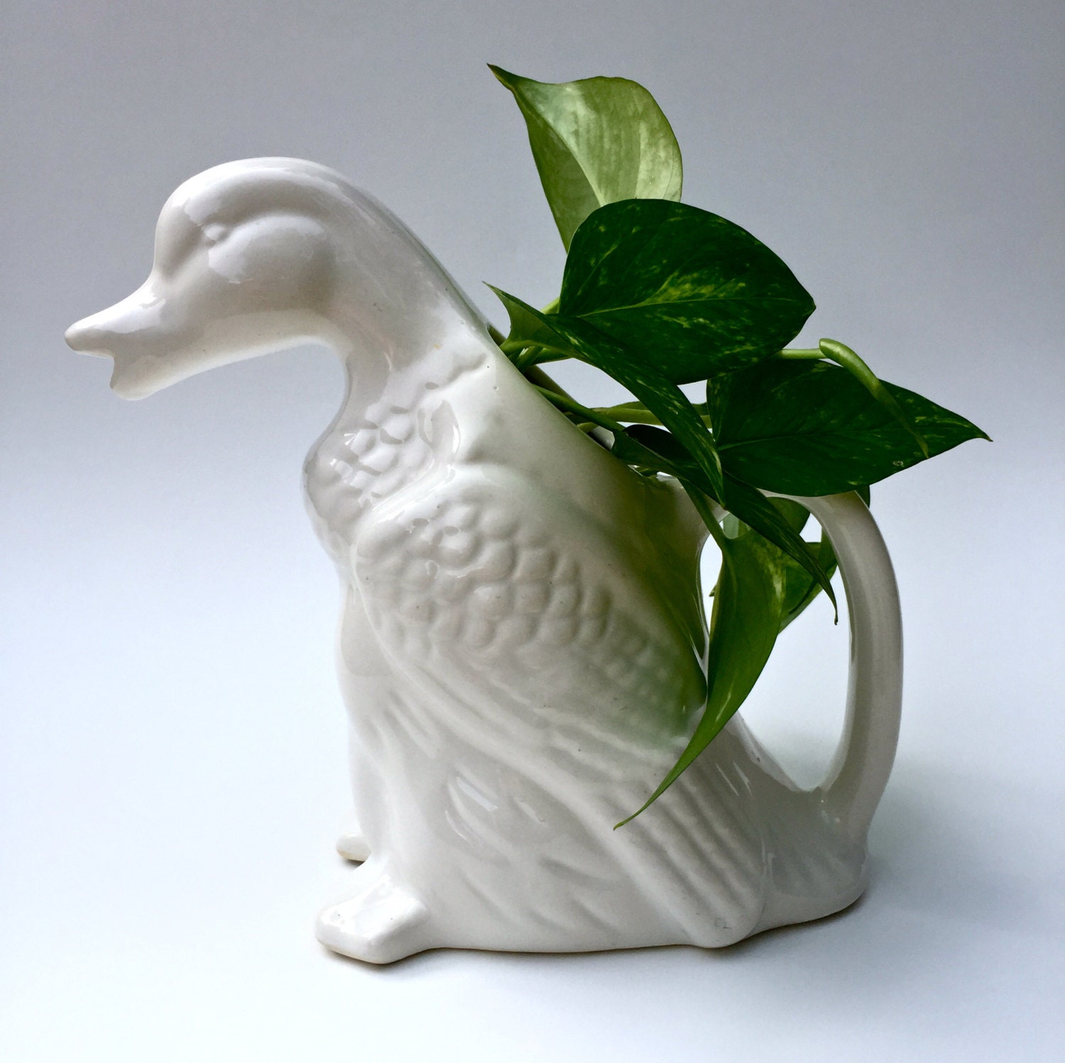 Sweet Vintage White Ceramic Duck Pitcher Vase Home Decor