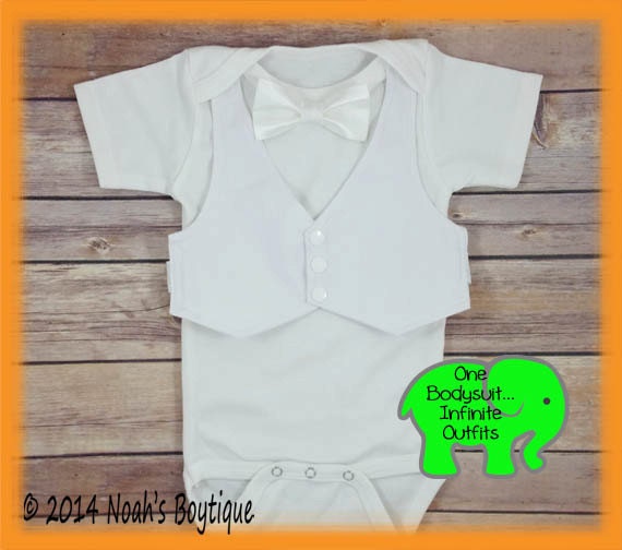 Baby Boy Baptism Outfit - Dedication Outfit for Boy - Baby Baptism Suit - Tuxedo Baby Outfit - White Vest and Tie - Baby Christening by NoahsBoytiques