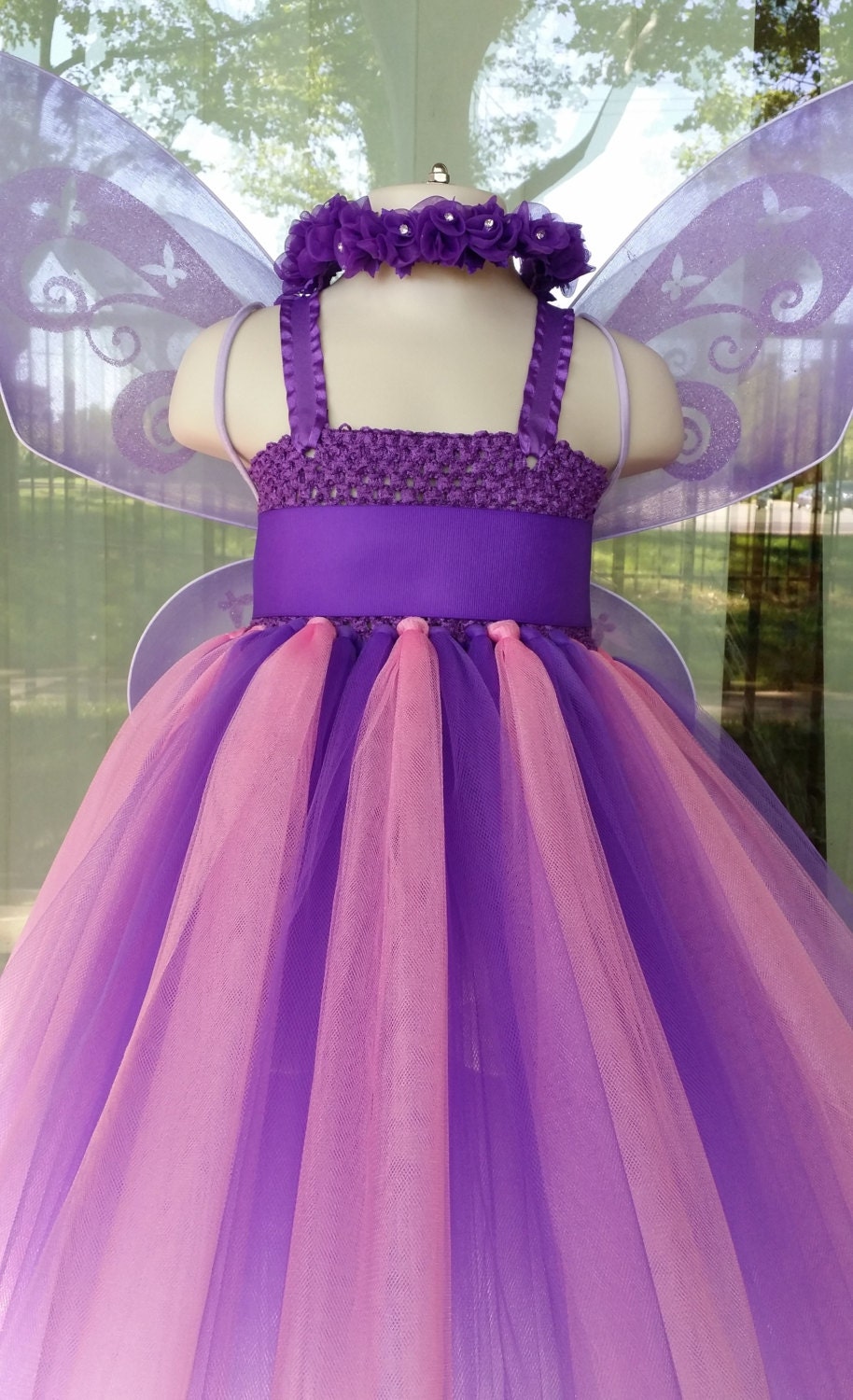 Pink and Purple fairy tutu dress Tinkerbell tutu dress wings