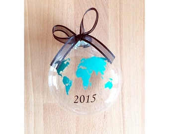 World Map Travel Custom Glass Christmas Ornament