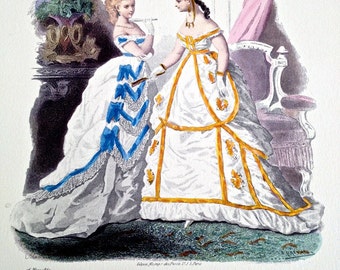 Modes de Paris Vintage Fashion Print, Petit Courrier des Dames 1867, Original Print Published by Stehli Freres, Zurich, Series 1412 No 6