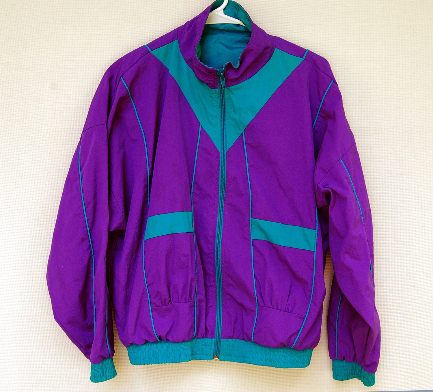 Vintage 90s Color Block Windbreaker Jacket Purple Teal Womens