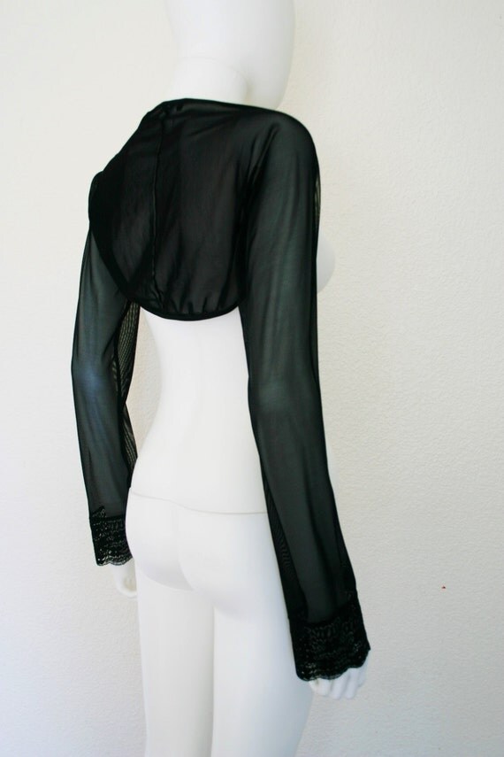 Black Sheer MESH Long Sleeve Shrug / XL Women's clothing