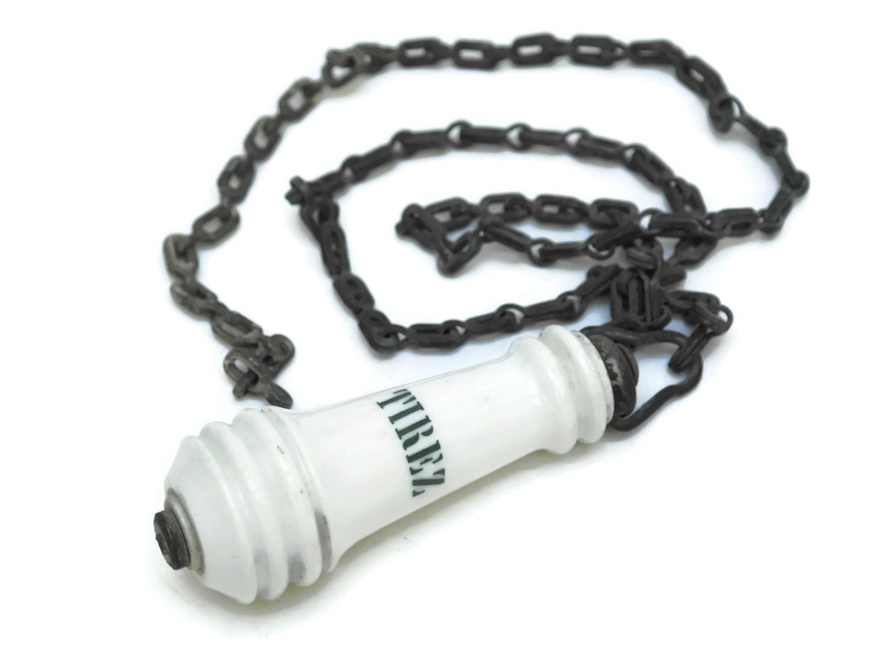 Antique Porcelain High Level Toilet Chain Pull and Handle.