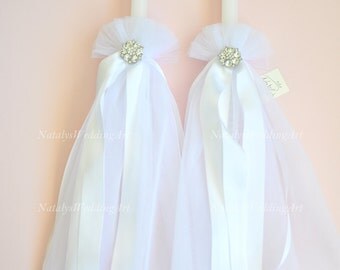 Mariage Lampathes orthodoxe bougies grec mariage Lambades blanc ou ivoire avec tulle et plaqué argent broches