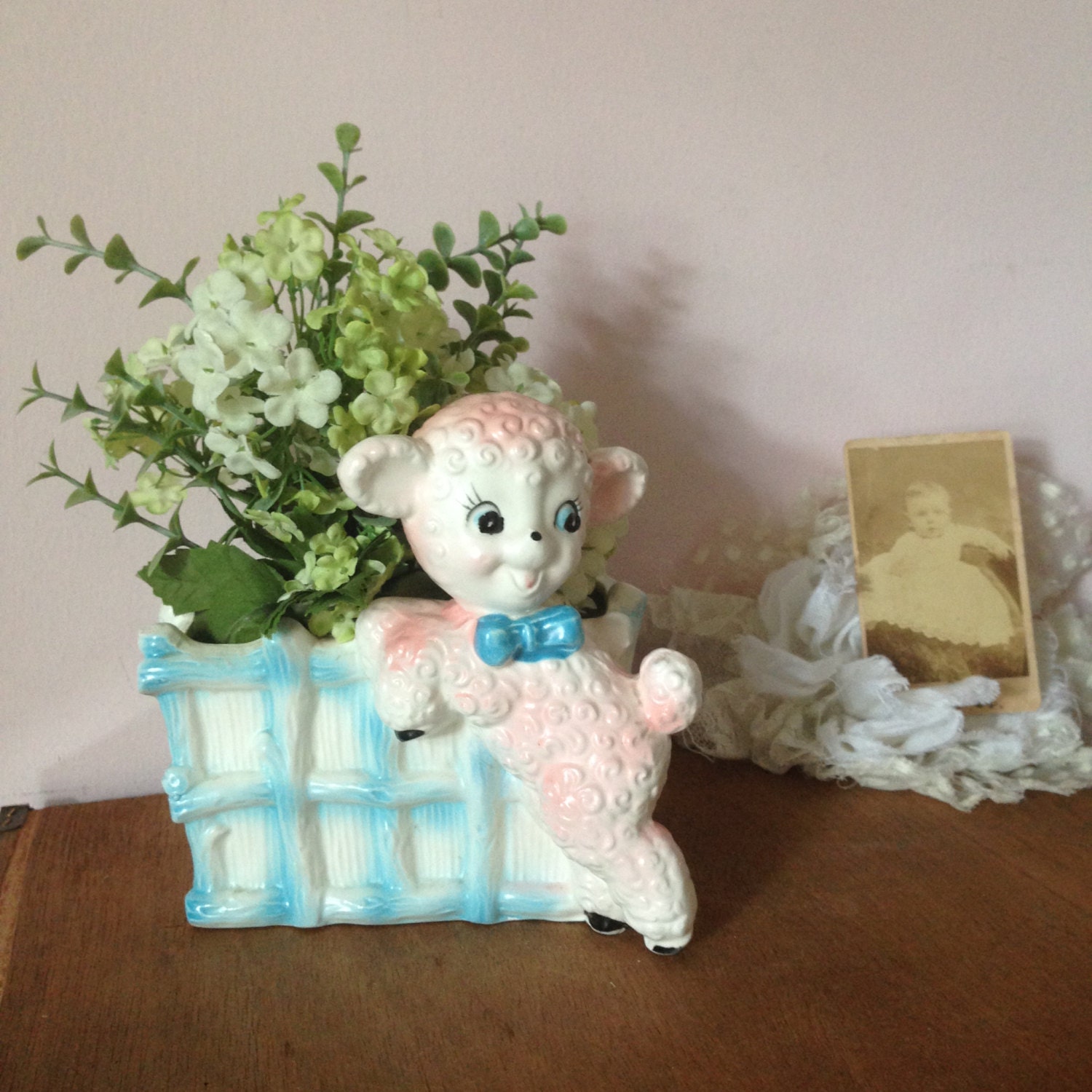 VINTAGE BABY PLANTER Pink and Blue by AnnmarieFamilyTree on Etsy