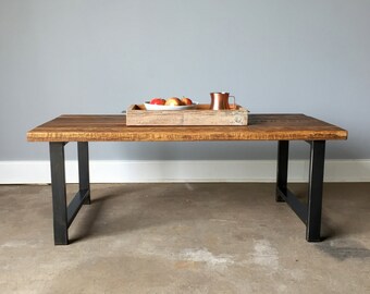 Reclaimed Wood Coffee Table / Industrial H-Shaped Steel Legs