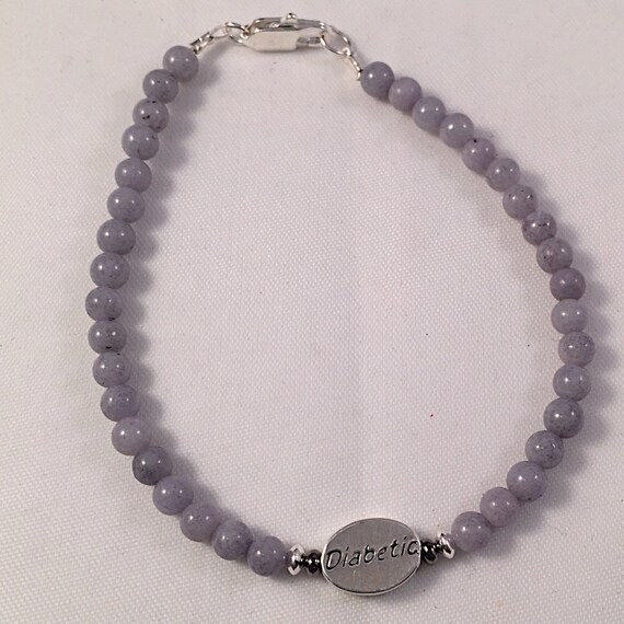Message Bracelet 'Diabetic' Sterling Silver and Gray by Lilyspad58