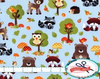 FOX Fabric by the Yard Half Yard or Fat Quarter Baby Fabric WOODLAND Fabric Owl & Hedgehog Fabric Quilting Apparel 100% Cotton Fabric t3-25