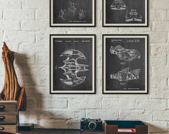 Batman Patent Posters Group of 4, Batman Cowl, Batman Gifts, Batmobile Blueprint, Movie Posters, PP1181