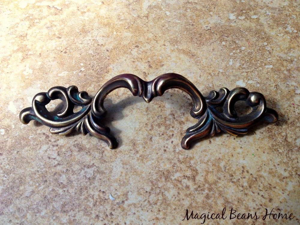 Authentic Vintage French Provincial 5″ Dark Brass Pull, Waterfall Restoration Hardware, Salvaged