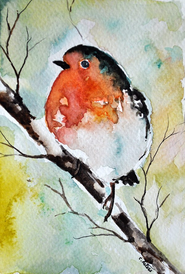 ORIGINAL Watercolor Greeting Card Bird Painting by