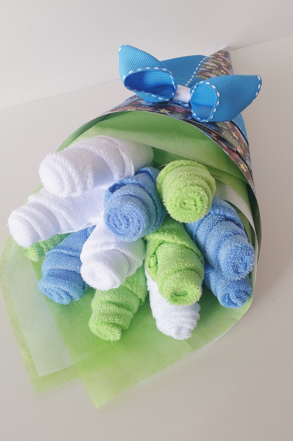 Baby Washcloth Bouquet Baby Boy Baby Gift Blue and Green