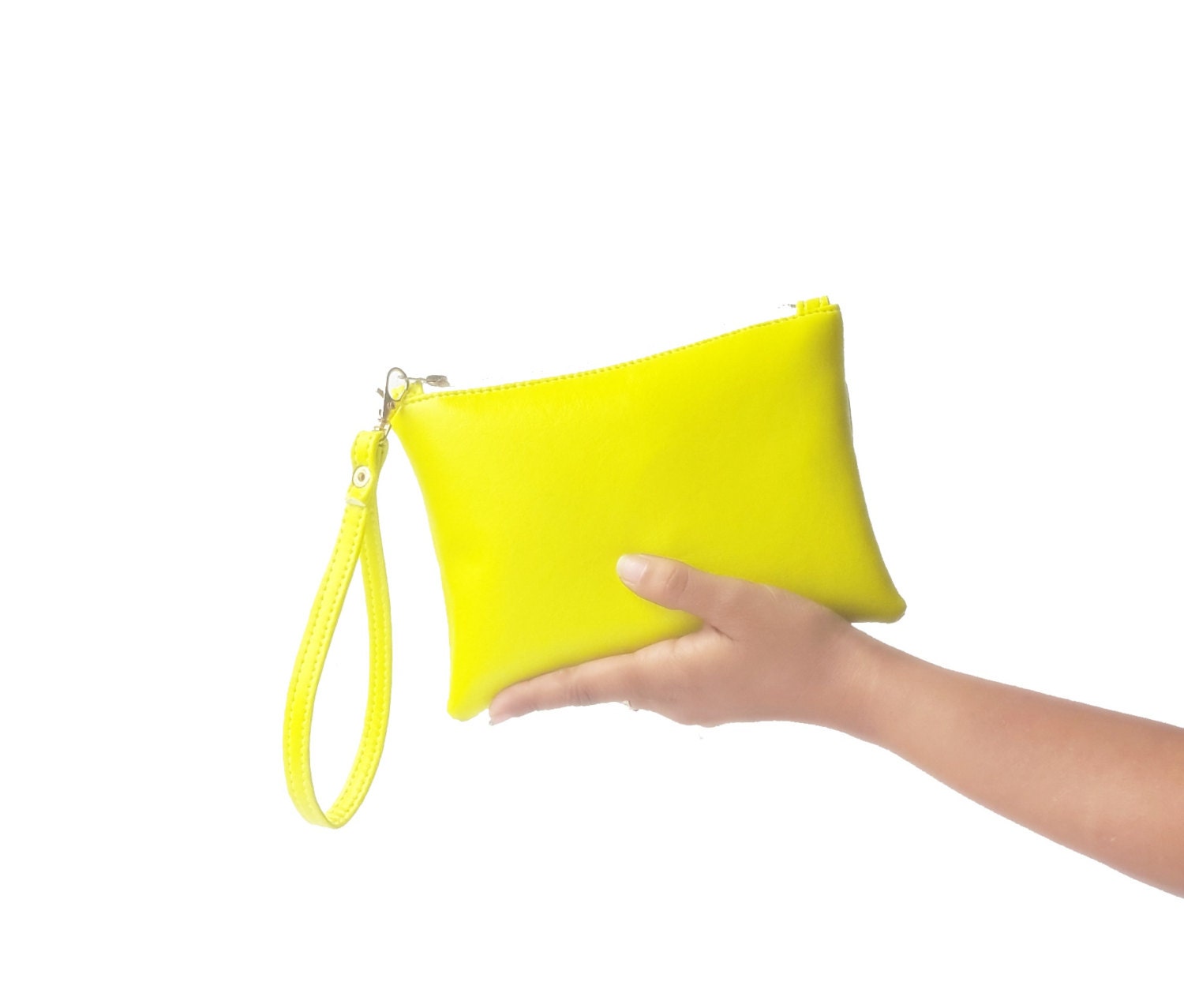 Neon yellow wristlet clutch leather wristlet clutch bag neon