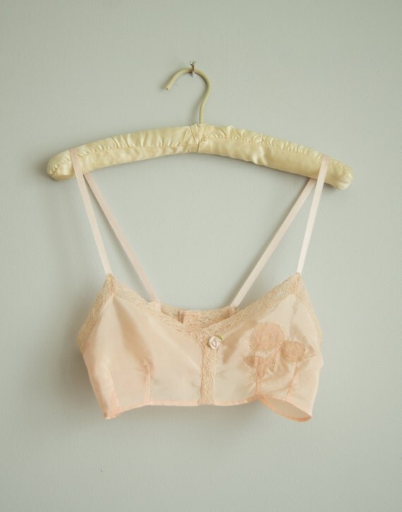 vintage 1930s lingerie / 30s pink silk bra / Rosette Bralette