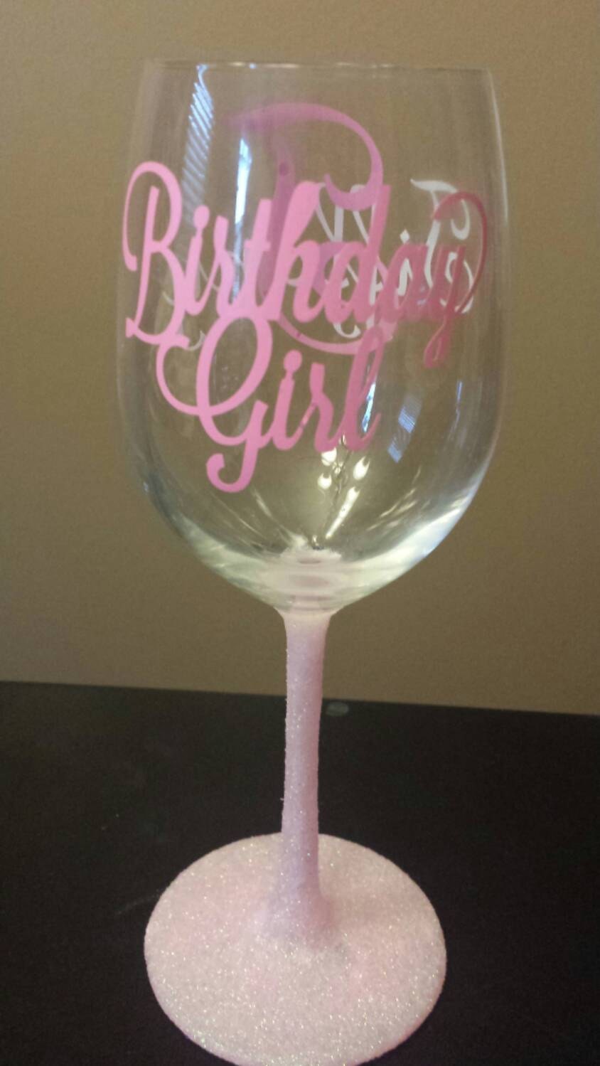 Birthday Girl Personalized Wine Glasses Glittered Stem