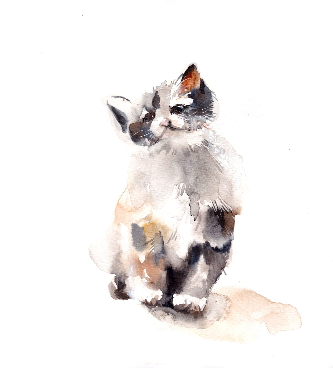 Kitten Original Watercolor Painting Cat Watercolour by CanotStop