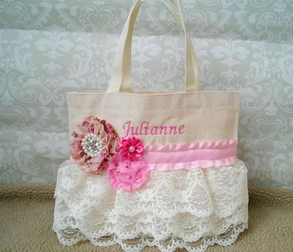 Pink and Ivory Lace Flower Girl Purse, Flower Girl Gift, Jr Bridesmaid ...
